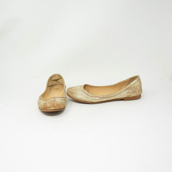 Frye Women's Carson Genuine Metallic Gold Leather Slip On Ballet Flats Shoes 6