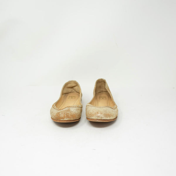 Frye Women's Carson Genuine Metallic Gold Leather Slip On Ballet Flats Shoes 6