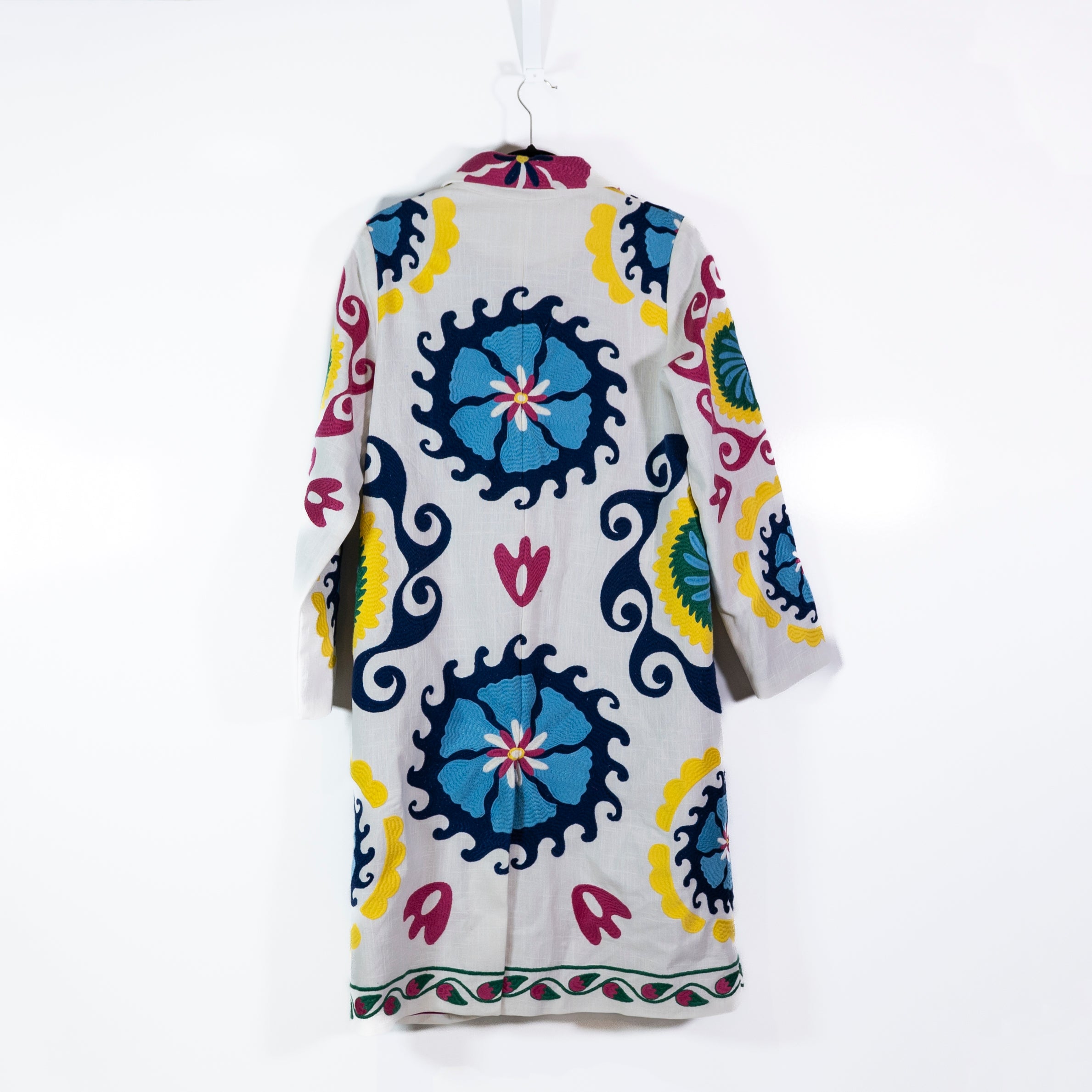 Boden Abstract Embroidered Cotton Souvenir Coat Multi Ornamental Wave in Blue 4