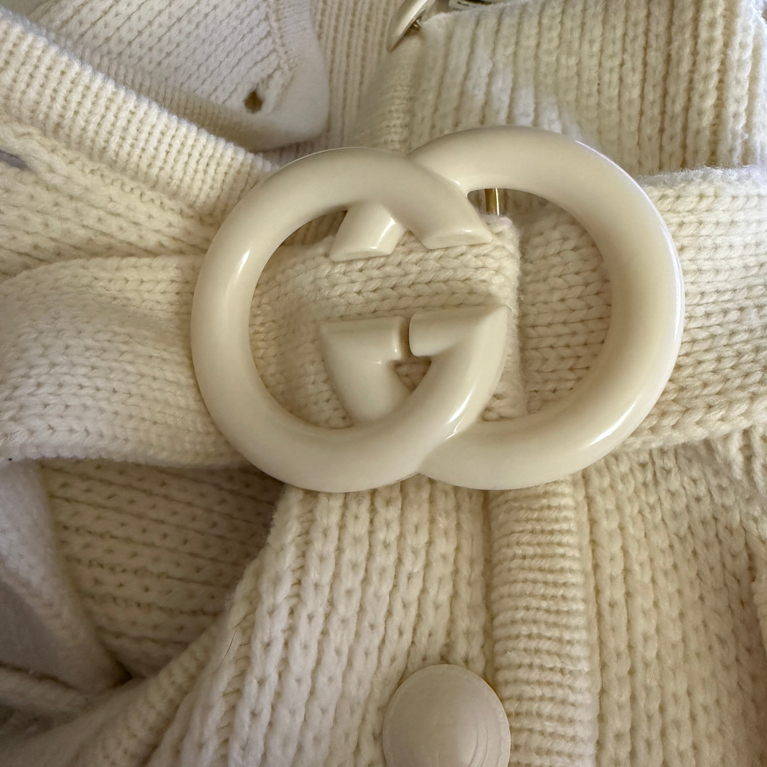 Gucci Made In Italy Wool Knit Crochet Logo Belted Mid Length Cardigan Sweater M