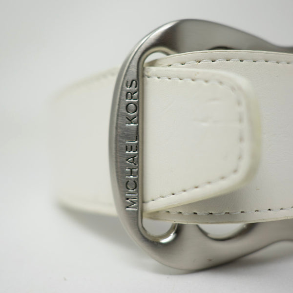 Michael Kors Women's Faux Vegan Leather White Silver Buckle Belt Large