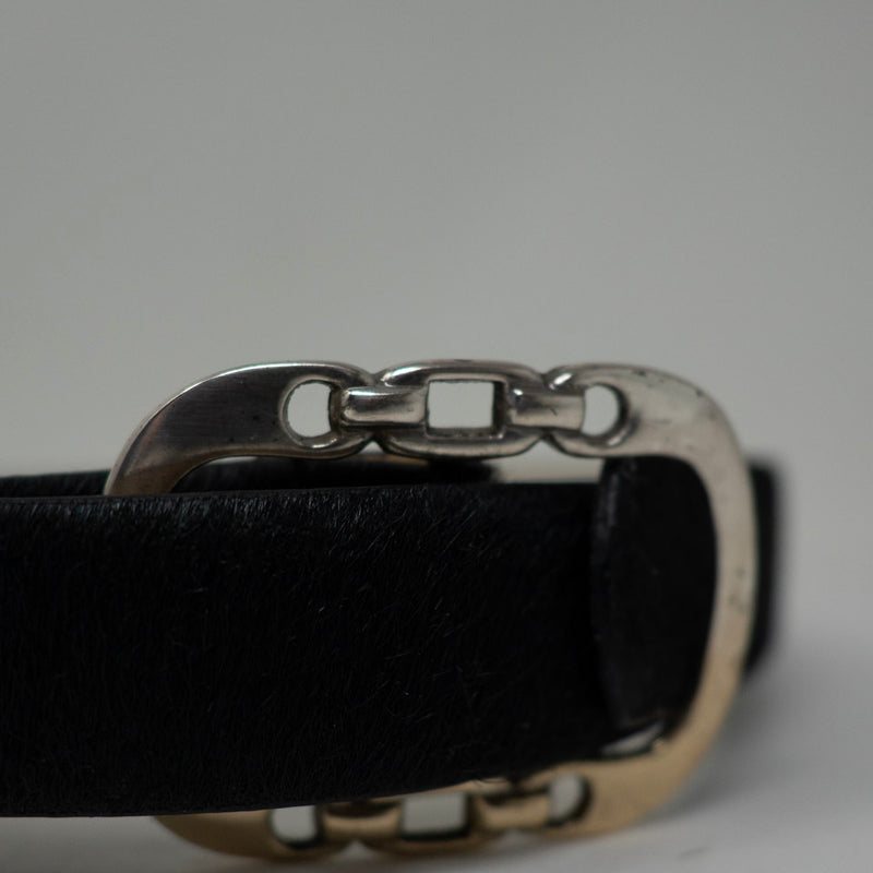 Oscar De La Renta Genuine Leather Calf Hair Black Silk Chain Link Buckle Belt L