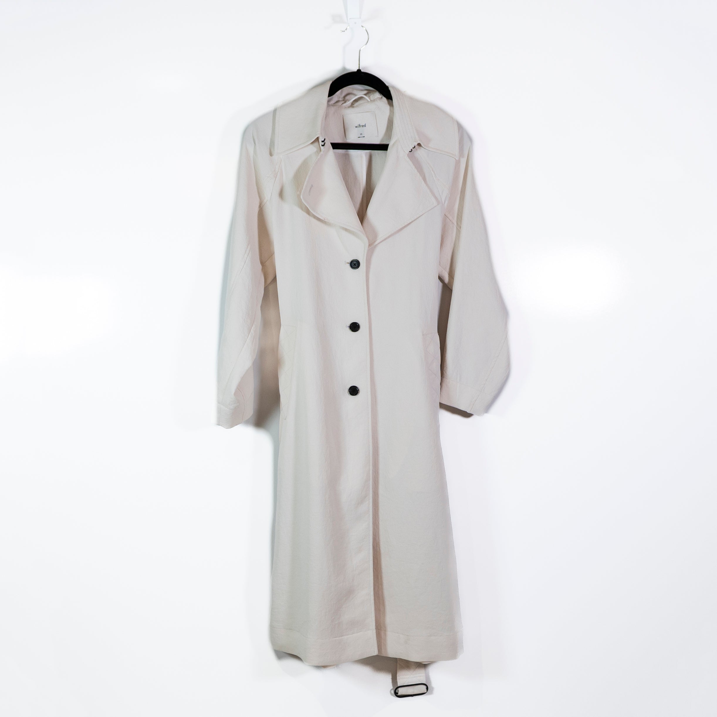 Wilfred Aritzia Lightweight Collared Button Front Belted Midi Trench Coat Ivory