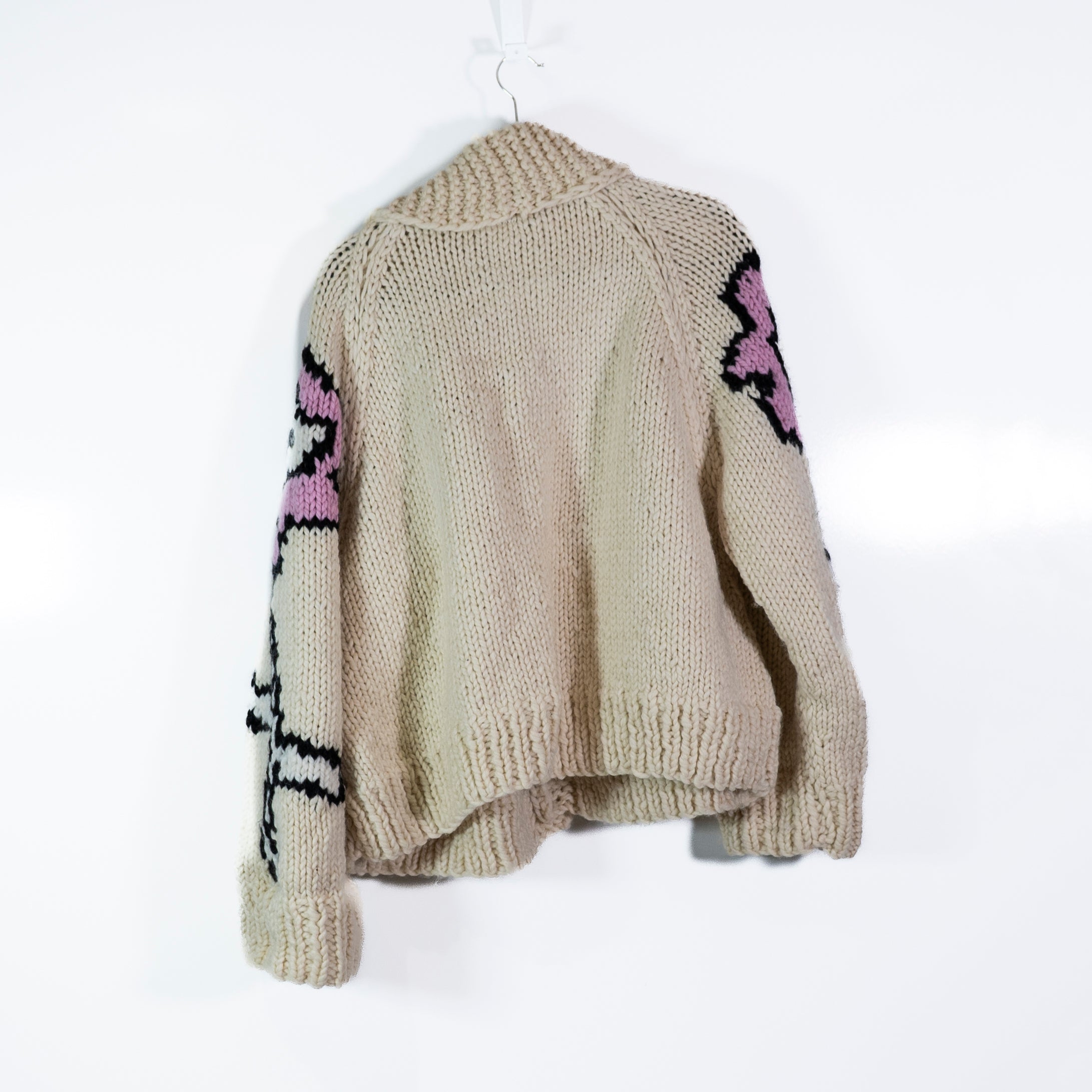 GoGo Sweaters Flower Jacket Wool Chunky Knit Cardigan Vanilla Pink One Size