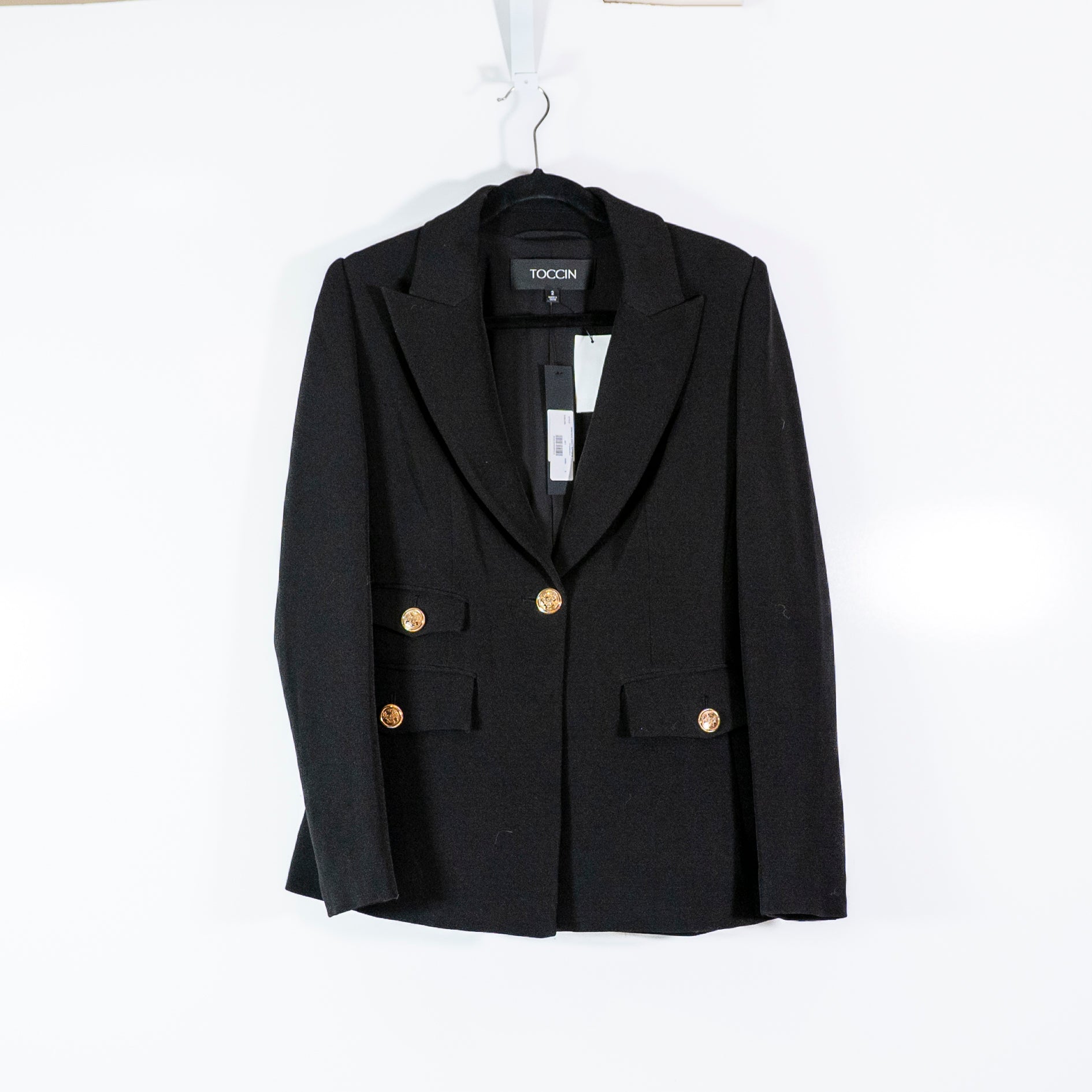 NEW Toccin Genevieve Single Button Structured Blazer Jacket Jet Black Gold 2
