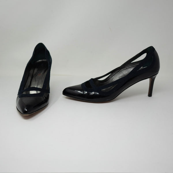 Lanvin Made In Italy Patent leather Grosgrain Ribbon Trim Pointed Toe High Heels