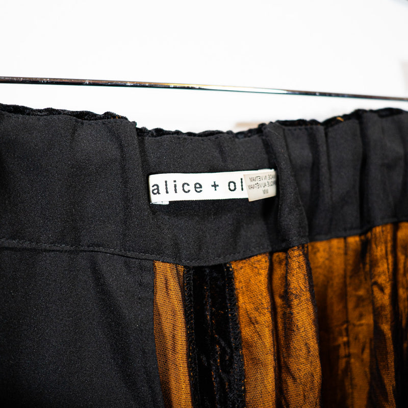 Alice + Olivia Black Bronze Slouchy Crushed Velvet Velour Ankle Crop Pants M