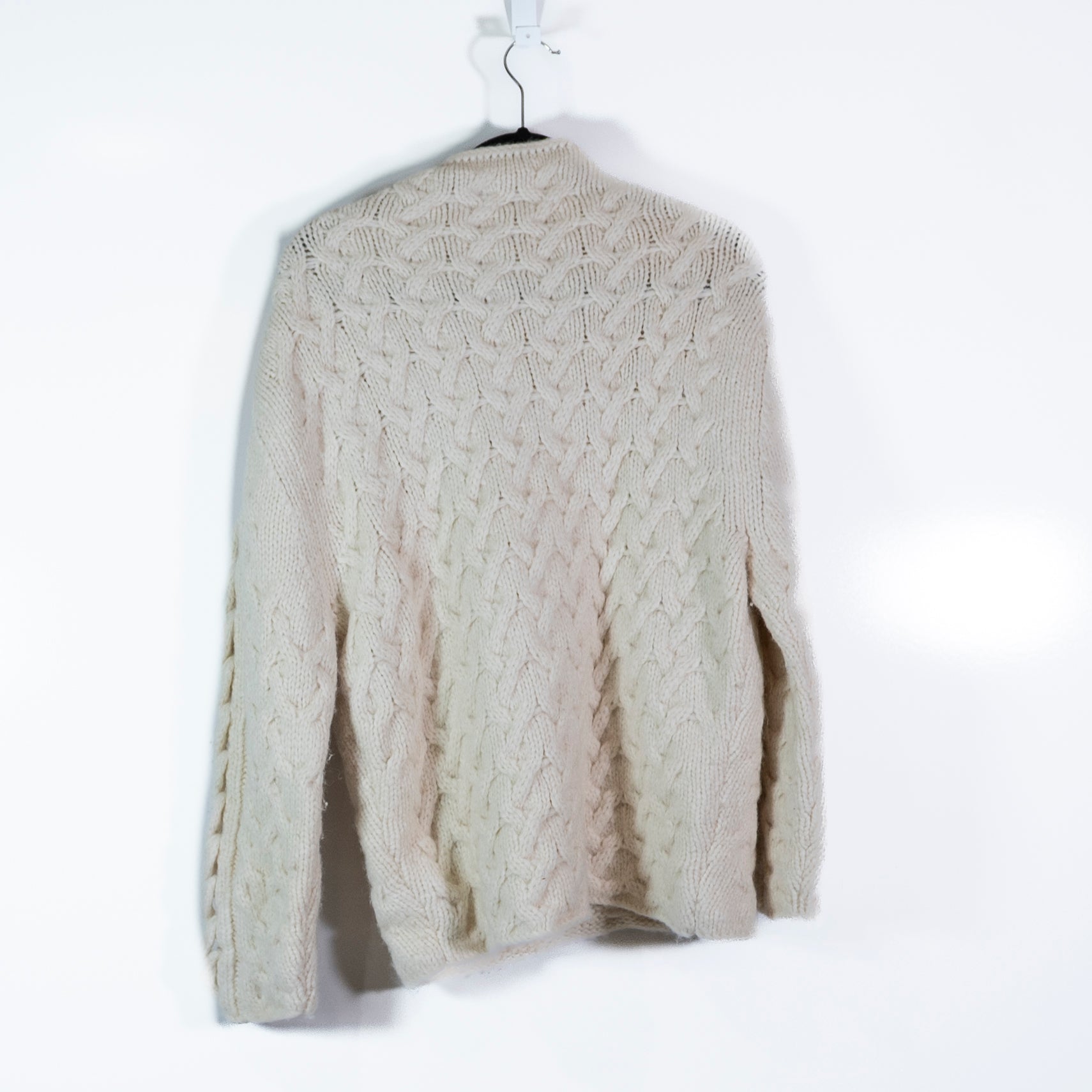 Free People Alpaca Wool Chunky Cable Knit Collarless Pullover Sweater Ivory XS