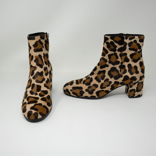 Margaux The Boot Cheetah Leopard Animal Print Calf Hair Heel Ankle Booties Shoes