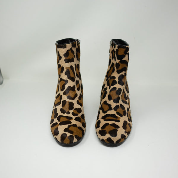 Margaux The Boot Cheetah Leopard Animal Print Calf Hair Heel Ankle Booties Shoes