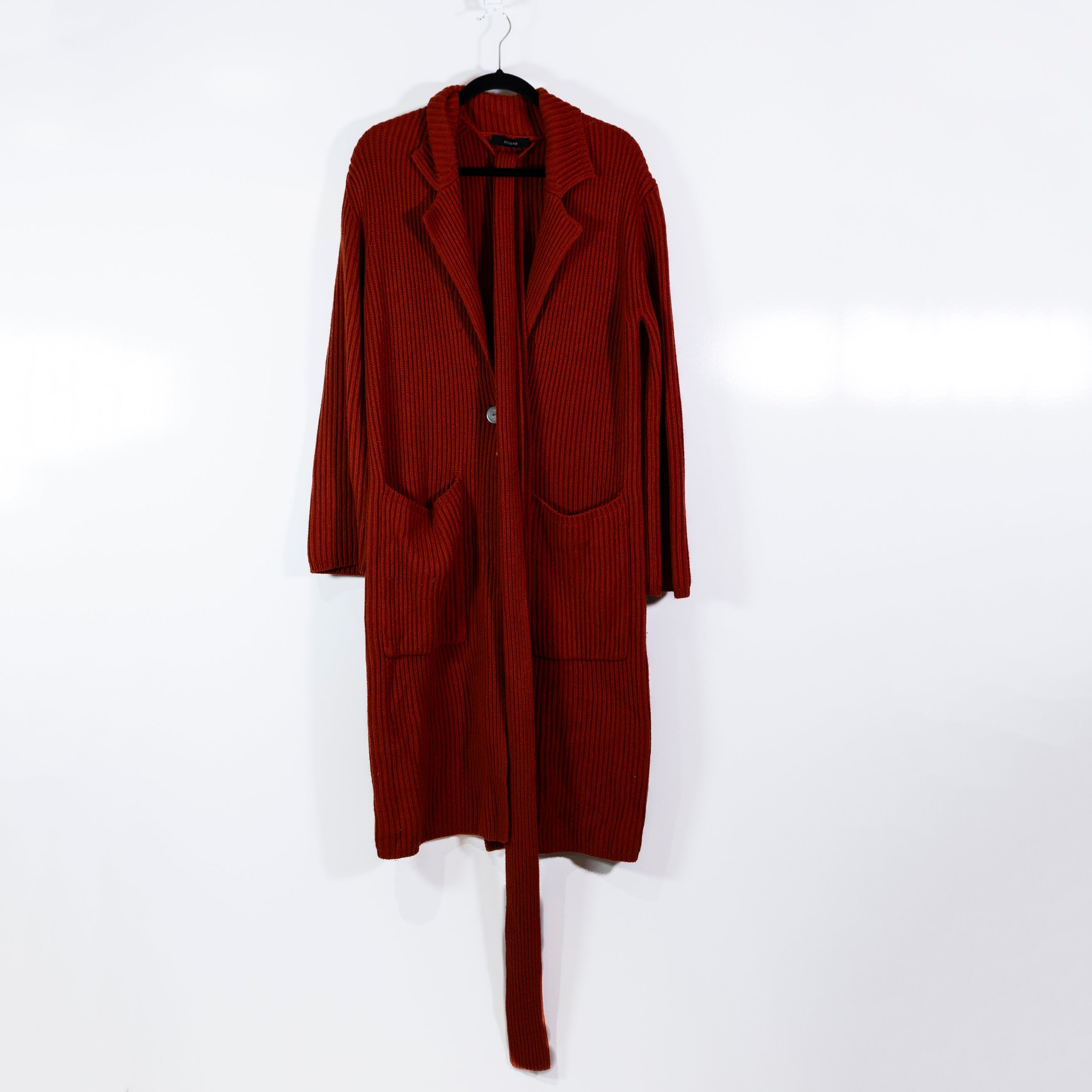 NEW Joseph Coat Luxe Cardigan Cotton Wool Cashmere Sweater Knit Rooibos Orange S