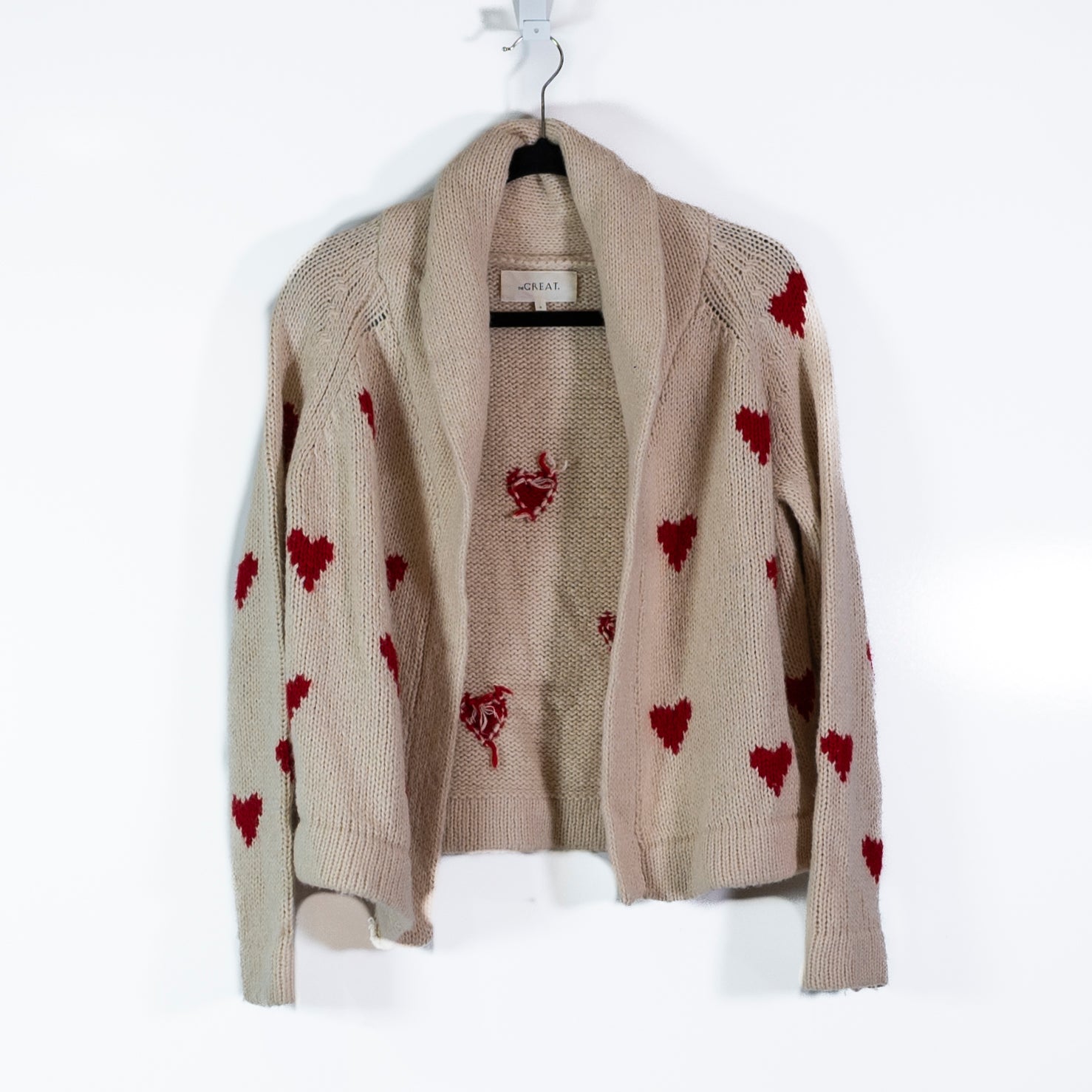 The Great Heart Lodge Wool Blend Knit Open Front Cardigan Sweater Cream Holly