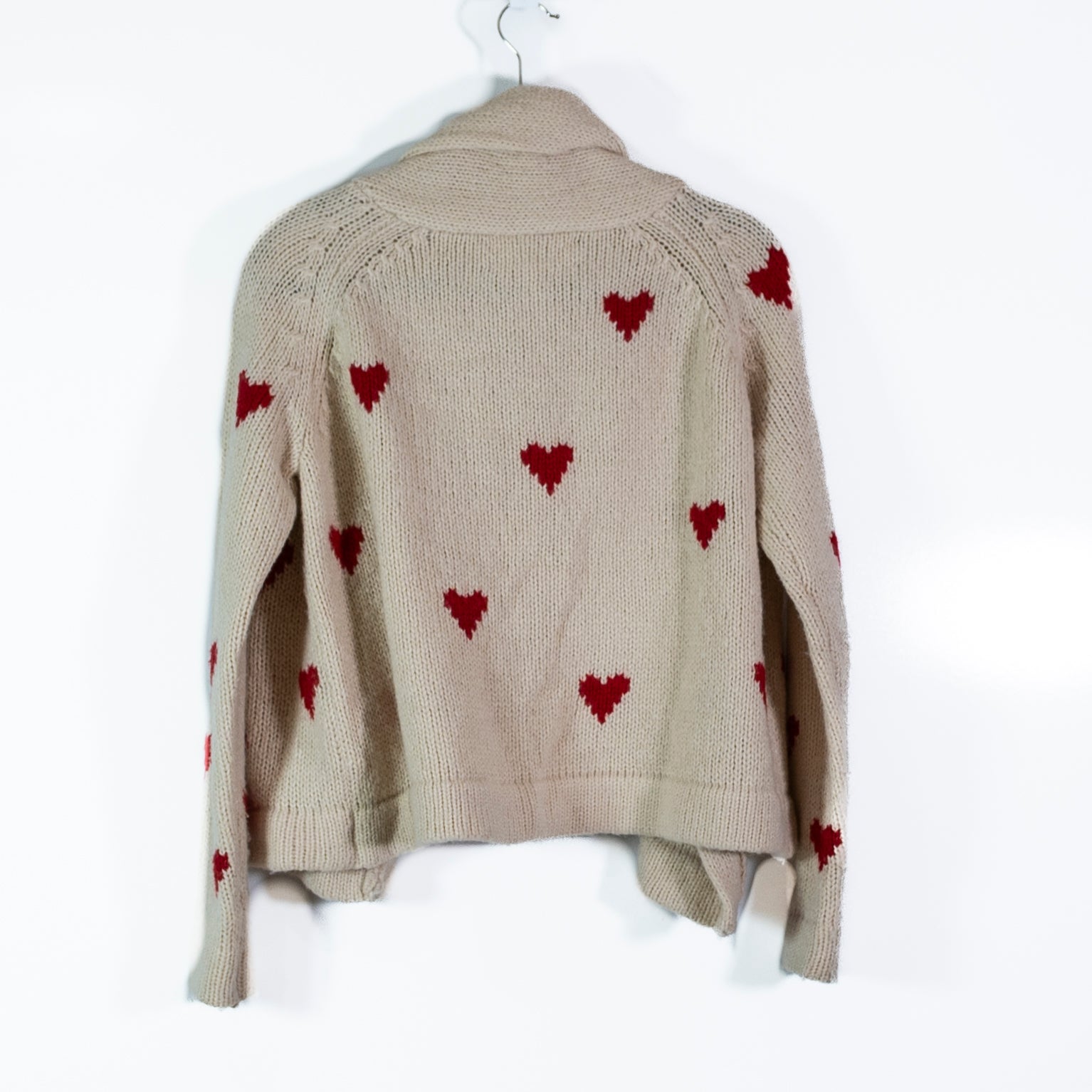 The Great Heart Lodge Wool Blend Knit Open Front Cardigan Sweater Cream Holly