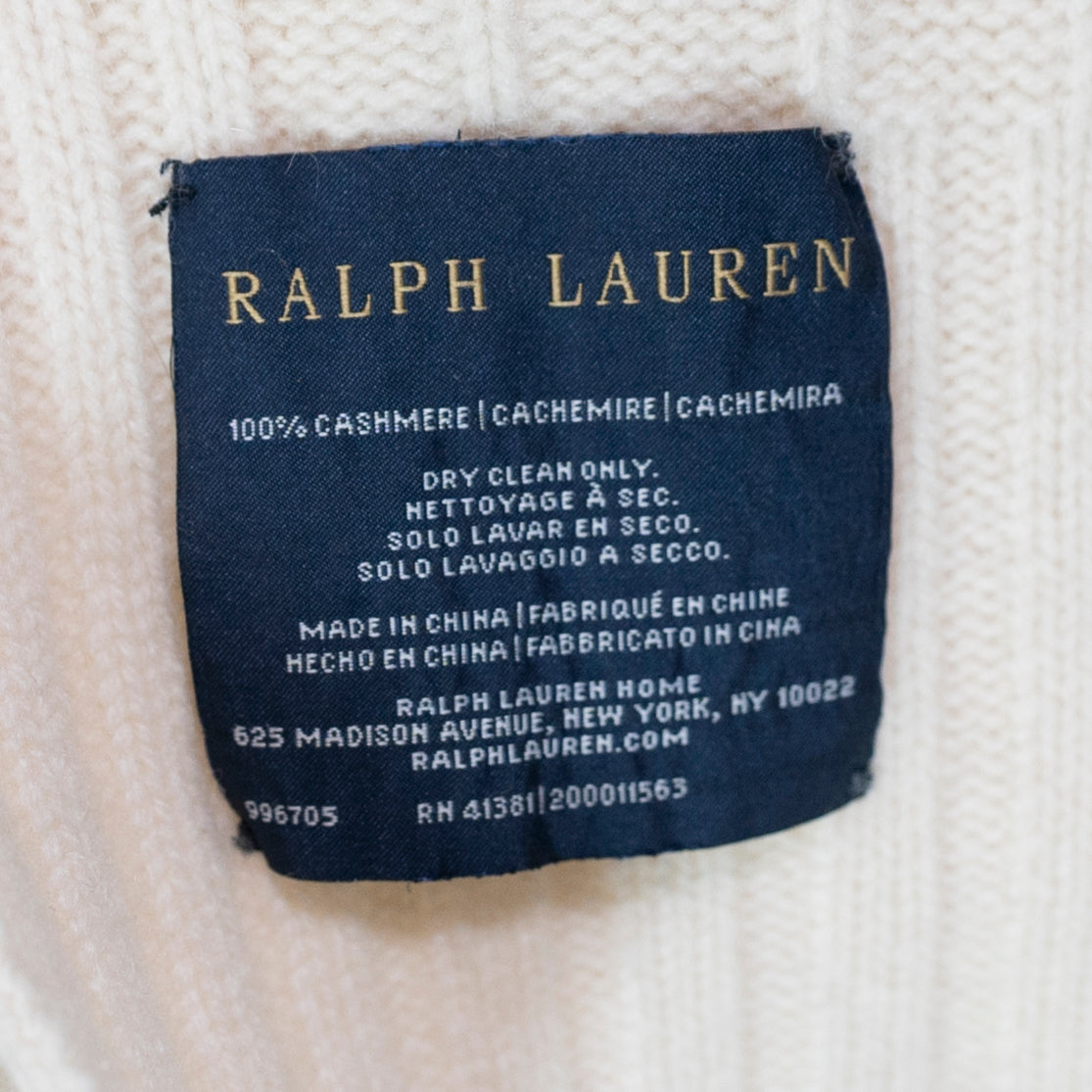 Ralph Lauren The Iconic Cable Knit Cashmere Soft Throw Blanket Regatta Cream