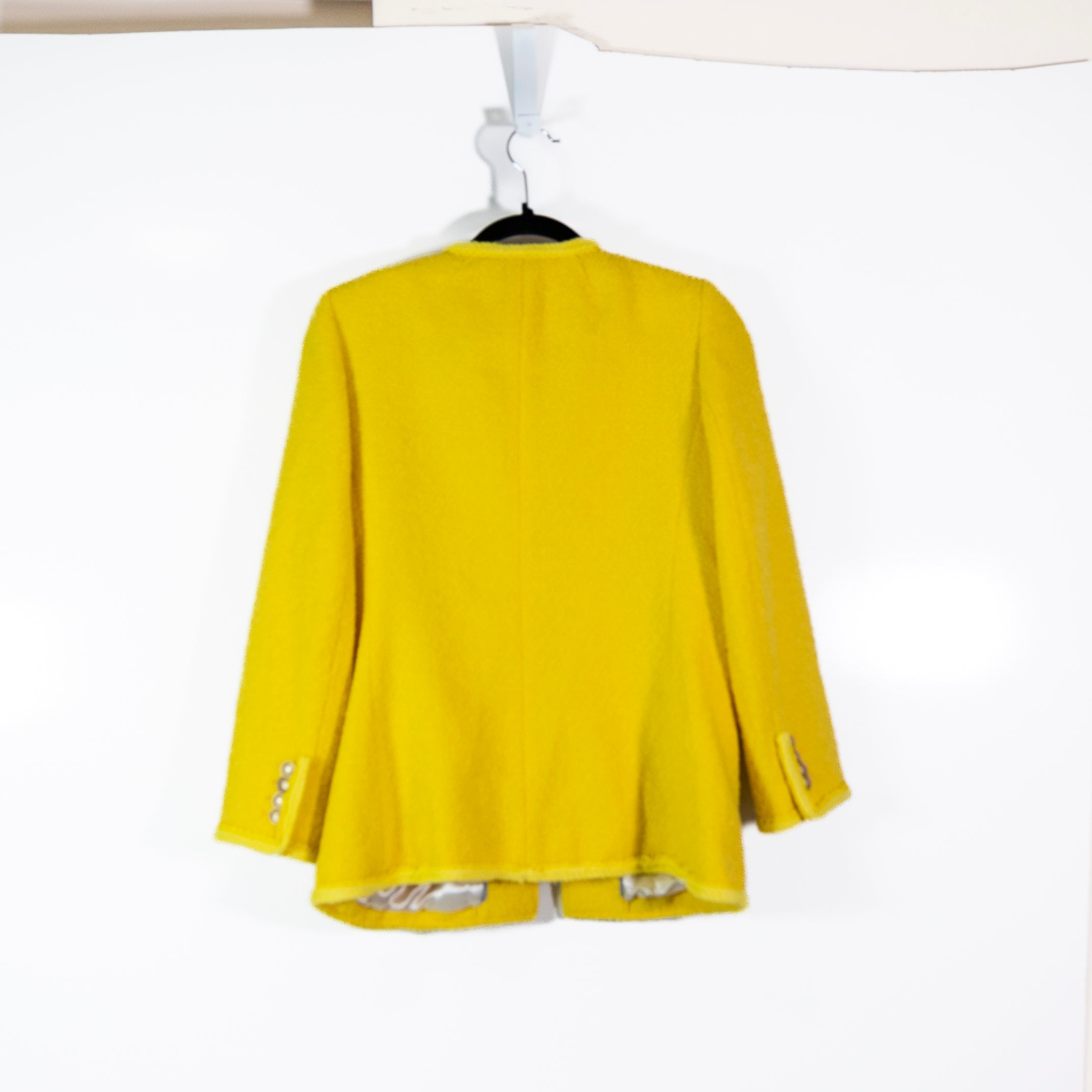 J. Crew Long Lady Jacket Wool Blend Boucle Textured Collarless Blazer Yellow 4