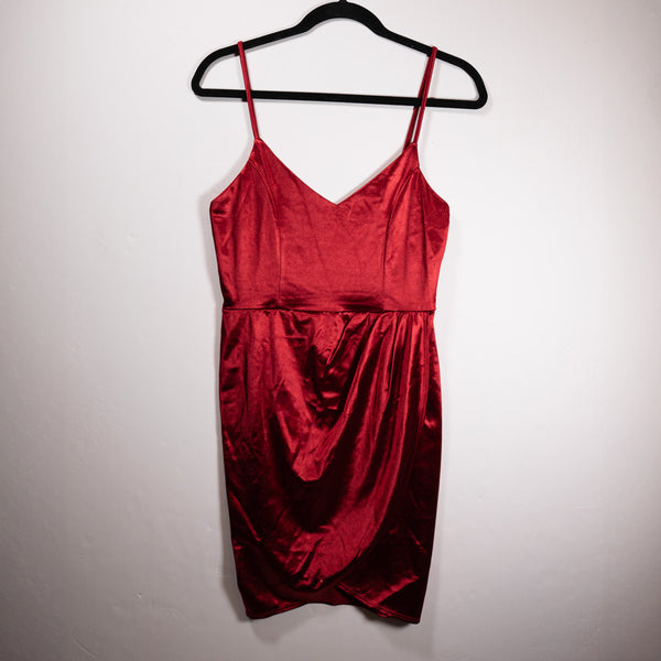 NEW Lulus Forever Your Girl Satin Draped Mini Bodycon Cocktail Party Dress Red M