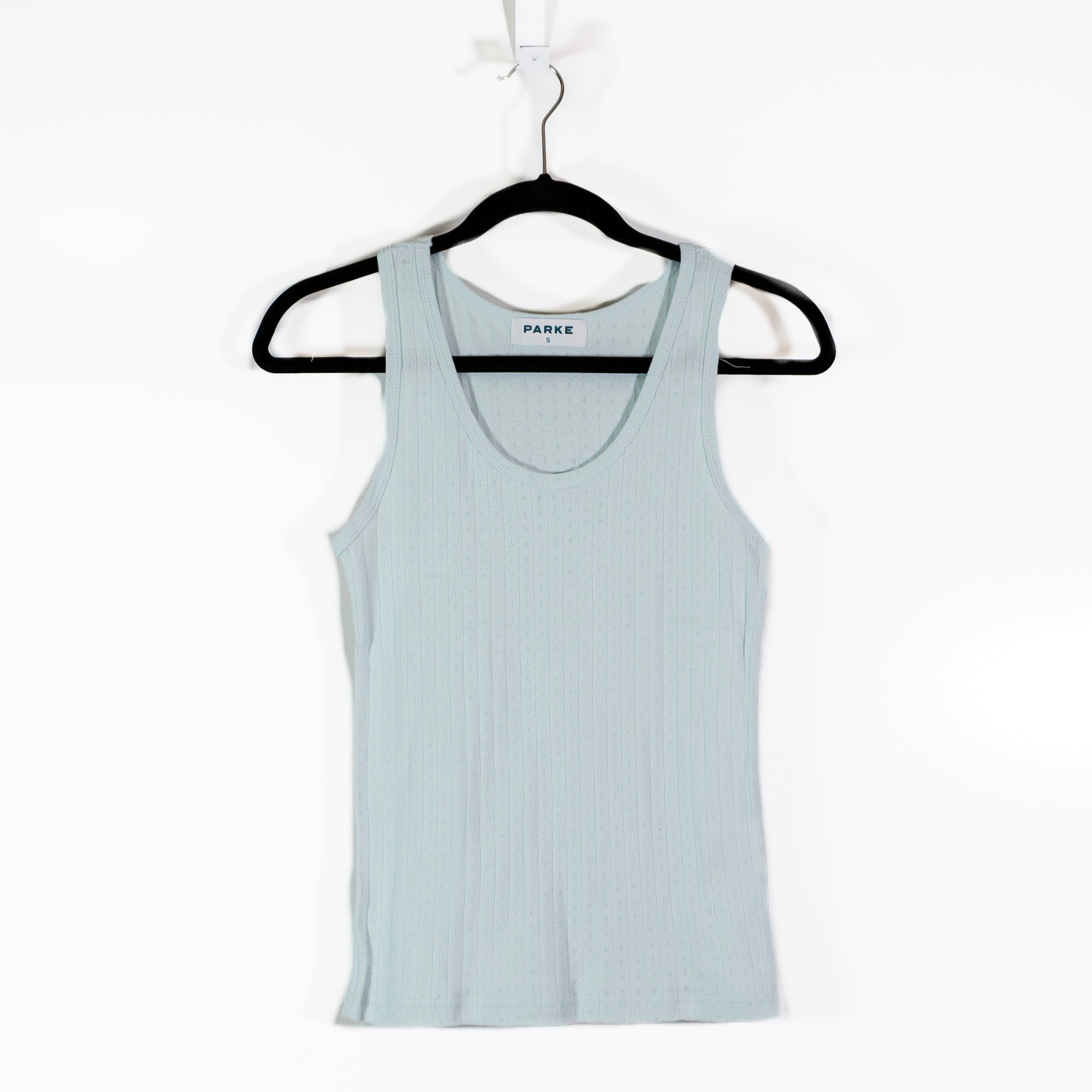 NEW Parke Pointelle Cotton Knit Thick Strap Scoop Neck Lounge Tank Top Pale Blue