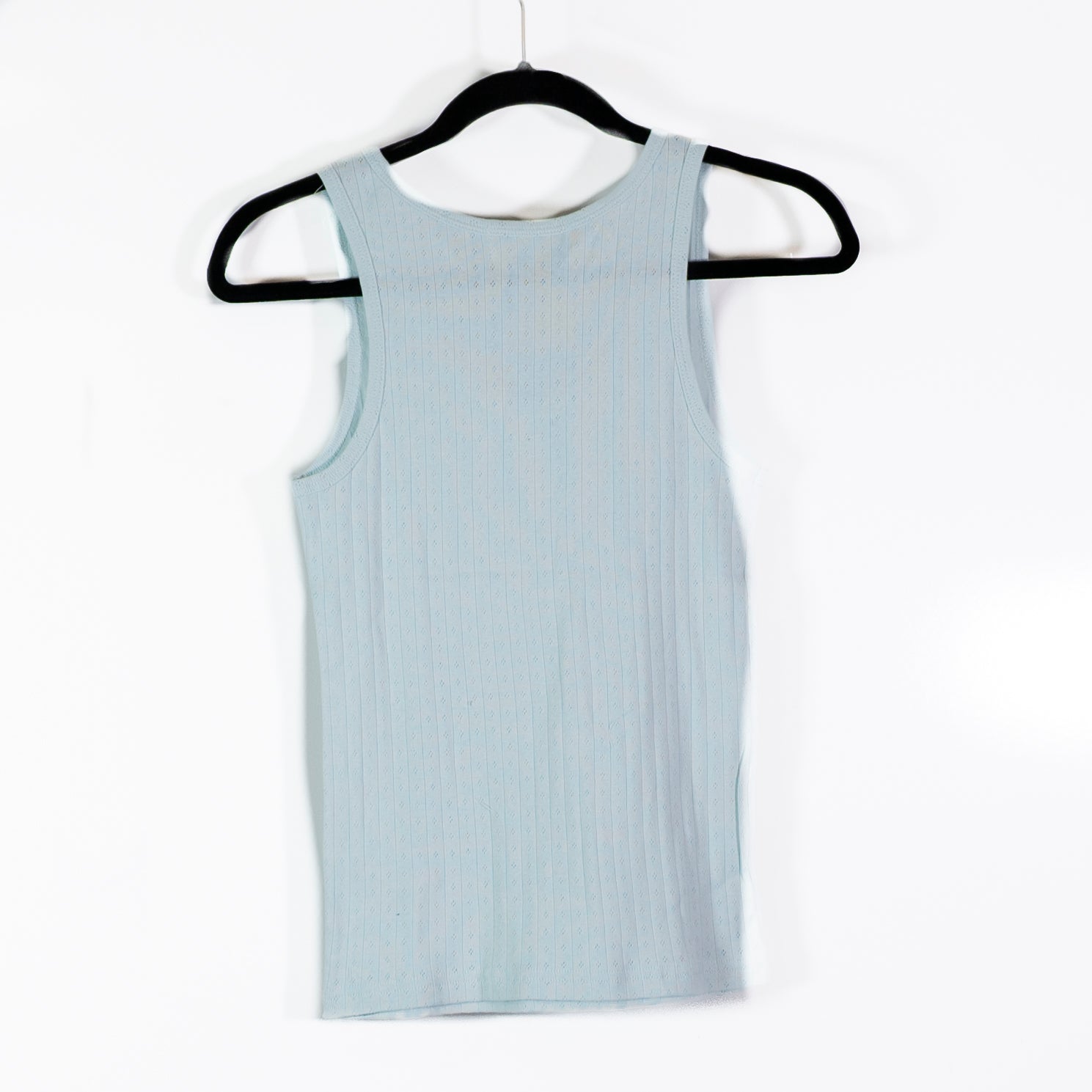 NEW Parke Pointelle Cotton Knit Thick Strap Scoop Neck Lounge Tank Top Pale Blue