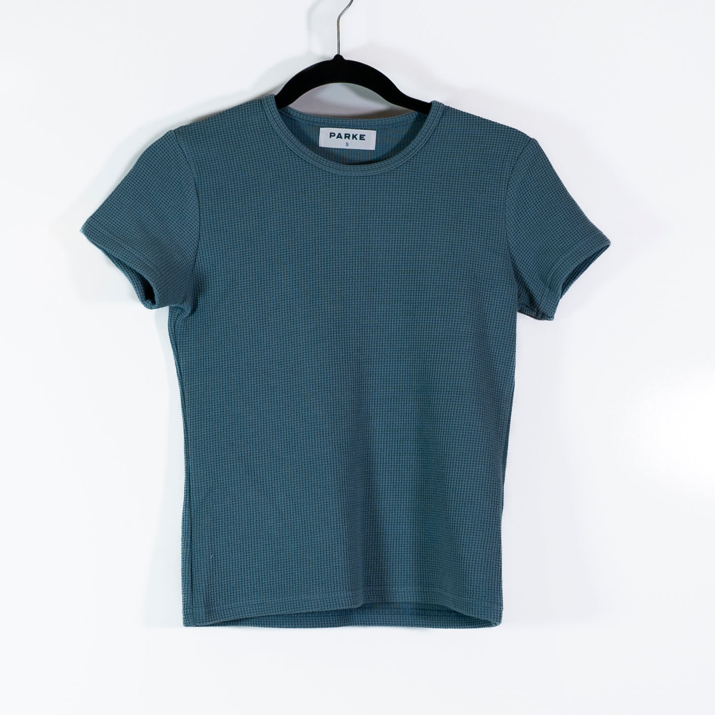 NEW Parke Waffle Weave Cotton Stretch Short Sleeve Crew Neck Tee Shirt Glacier S