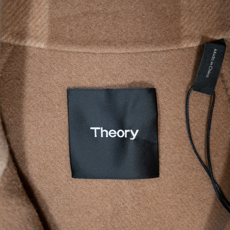 NEW Theory Overlay Coat Jacket Check Print Pattern Felt Double Face Wool Camel L