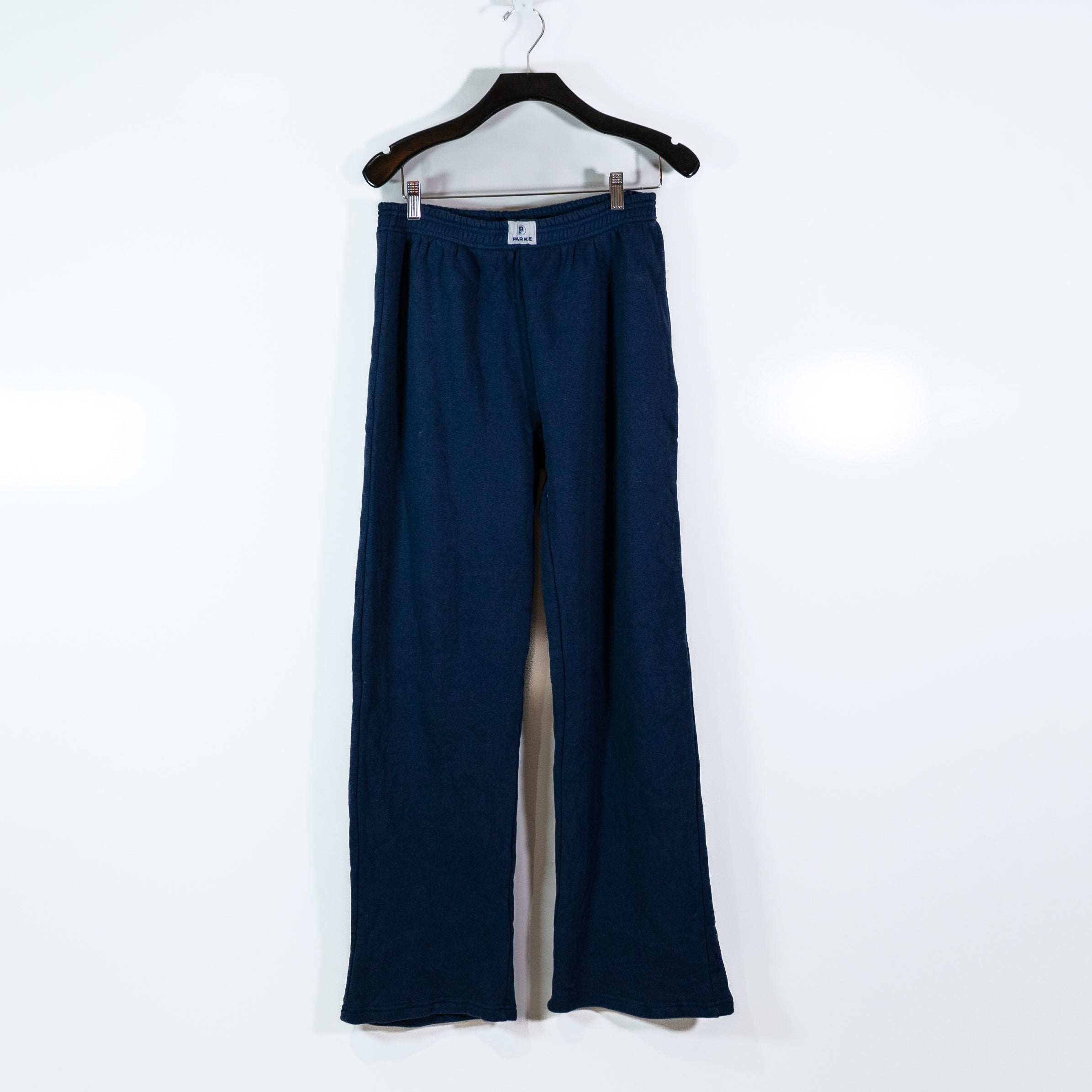NEW Parke Women's Boxer Mid Rise Pull On Cotton Straight Leg Sweat Pants Denim S