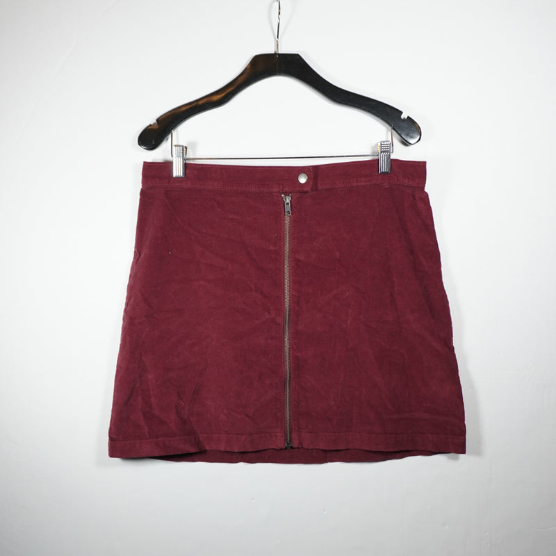 Madewell Studio Front Zip Velvet Velour A Line Mini Skirt Burgundy 10