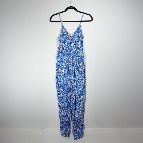 Lilly Pulitzer Melba Chasing Tails Blue Print Pattern Full Length Jumpsuit XS