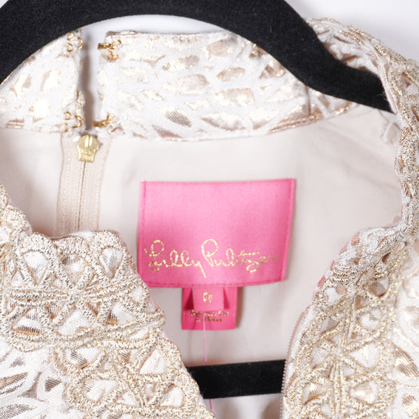 NEW Lilly Pulitzer Franci Gold Metallic Lagoon Jacquard Embroidered Dress 0