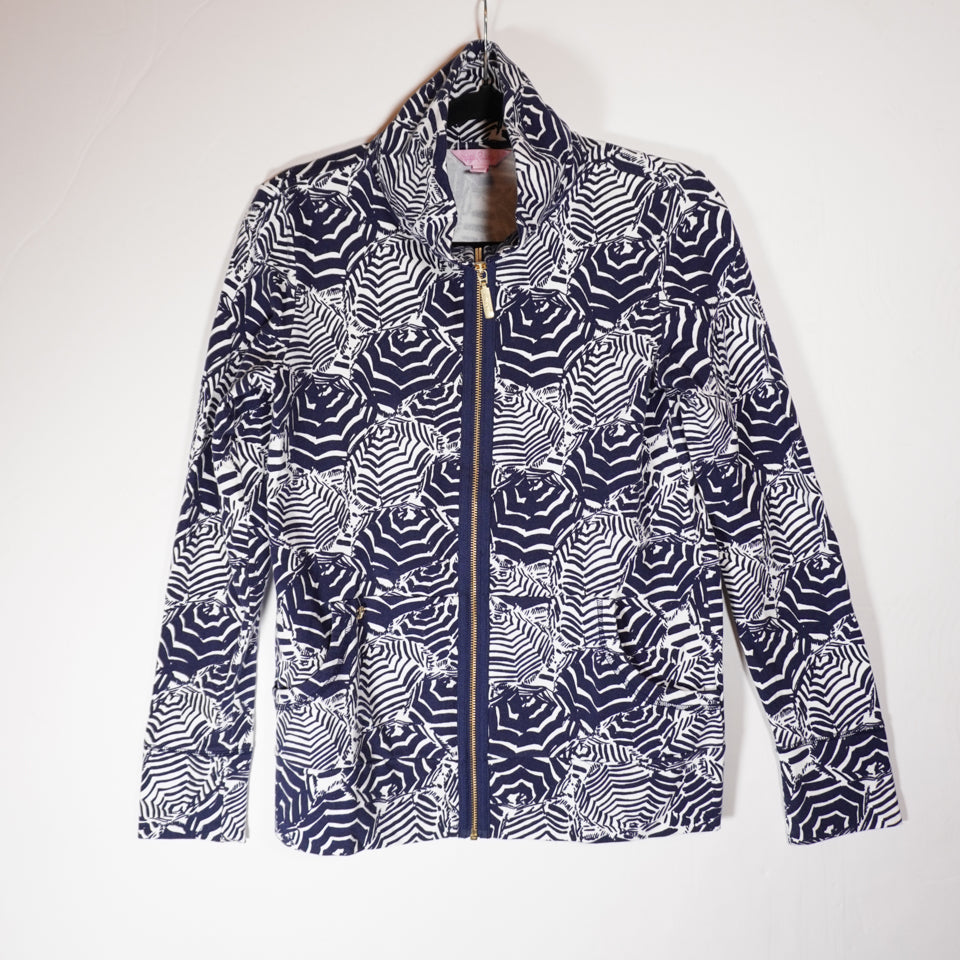 Lilly Pulitzer Leona Oh Cabana Boy Umbrella Print Full Zip Cotton Stretch Jacket