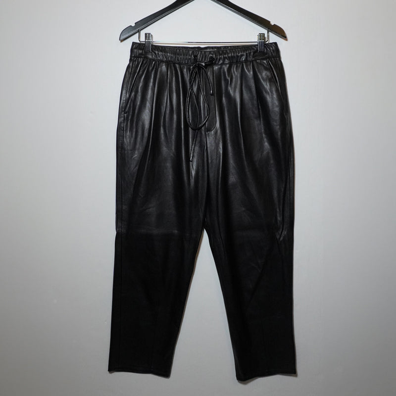 Zara Faux Vegan Leather Stretch Tie Waist Straight Leg Ankle Crop Black Pants M