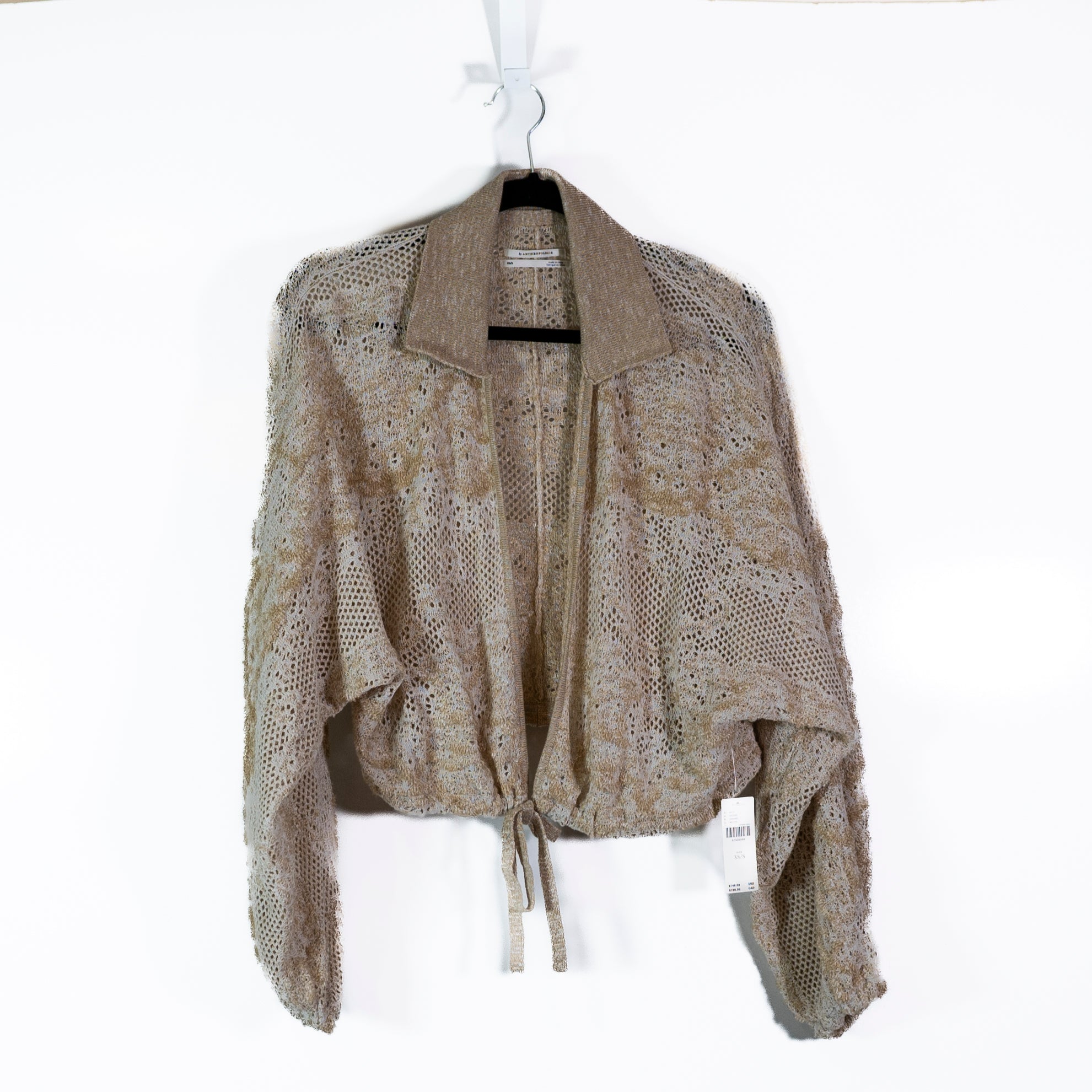 NEW Anthropologie Cotton Blend Loose Knit Collared Cardigan Sweater Neutral XS/S