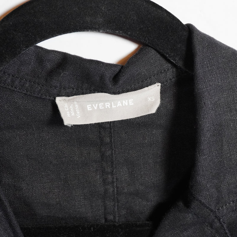 Everlane Women's Workwear Linen Pocket Collared Button Front Shift Dress Black
