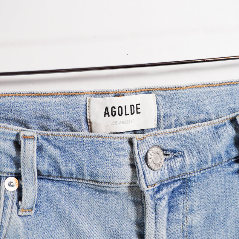 Agolde Women's Sophie Cotton Stretch Fray Raw Edge Hem Denim Jeans Light Blue 31