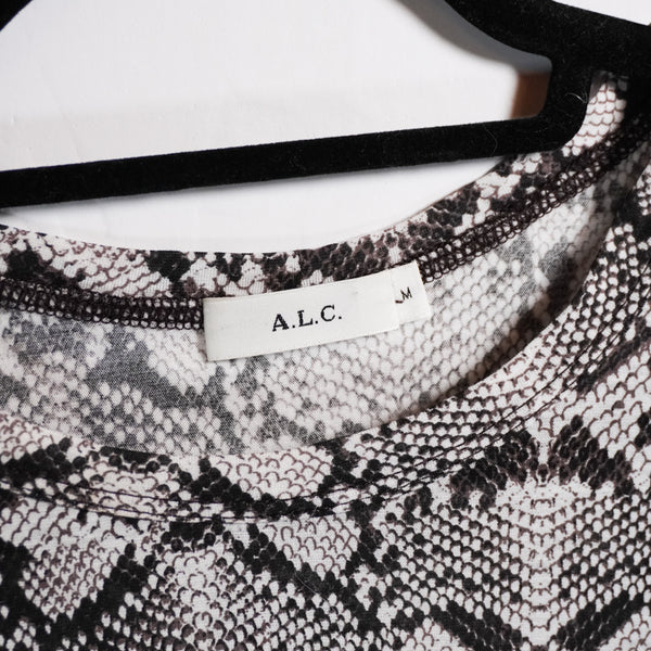 A.L.C. Kati Puff Sleeve Cotton Snake Python Animal Print Tee Shirt Blouse M