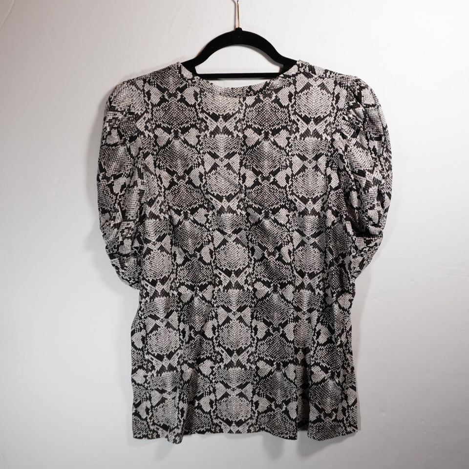 A.L.C. Kati Puff Sleeve Cotton Snake Python Animal Print Tee Shirt Blouse M