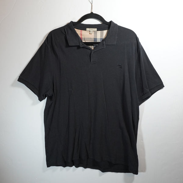 Burberry London Men's Cotton Short Sleeve Collared Polo Shirt Solid Black XL