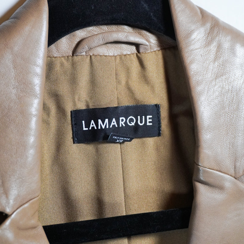 Lamarque Arseni Genuine Lamb Leather Collared Belted Structured Blazer Jacket XS