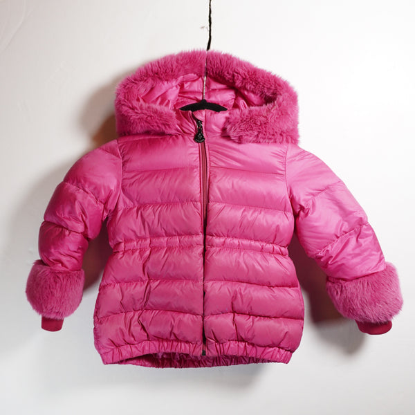 Moncler Girl's Atlantique Faux Fur-Trim Puffer Quiltes Full Zip Hood Jacket 2