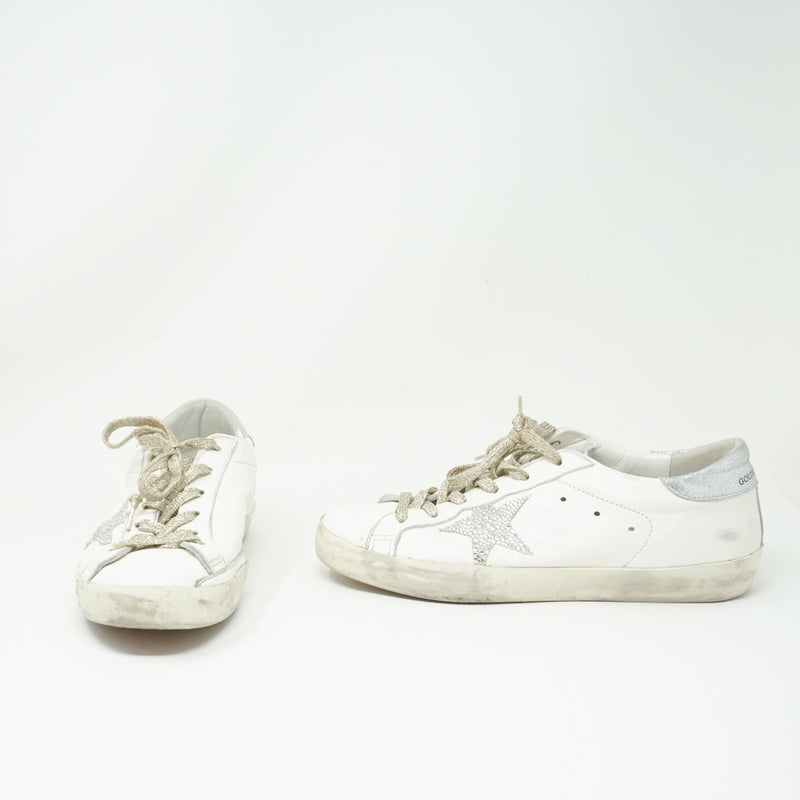 Golden Goose Super-Star Crystal Jewel Embellished Low Top Sneakers Silver 10