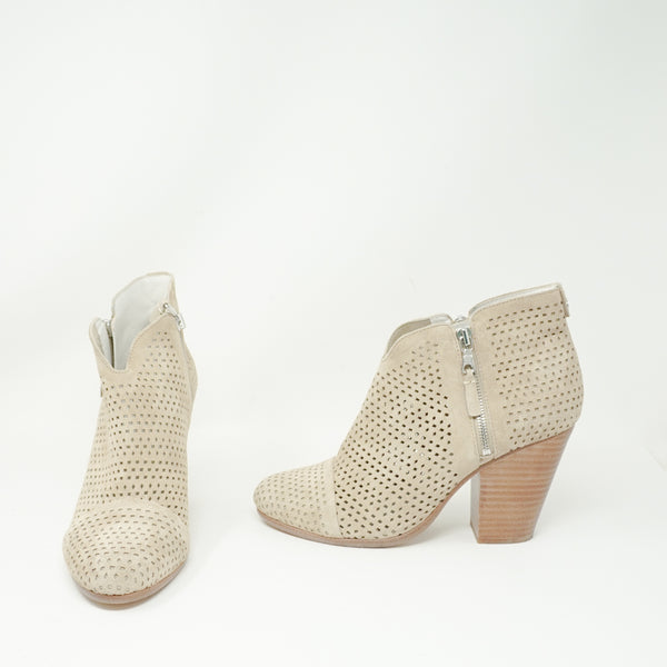 Rag & Bone Women's Margot Perforated Suede Leather Stacked Heel Ankle Booties 10