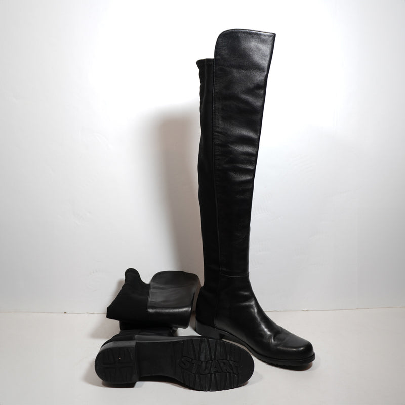 Stuart Weitzman 5050 Over The Knee Nappa Leather Combo Stretch Boots Shoes Black