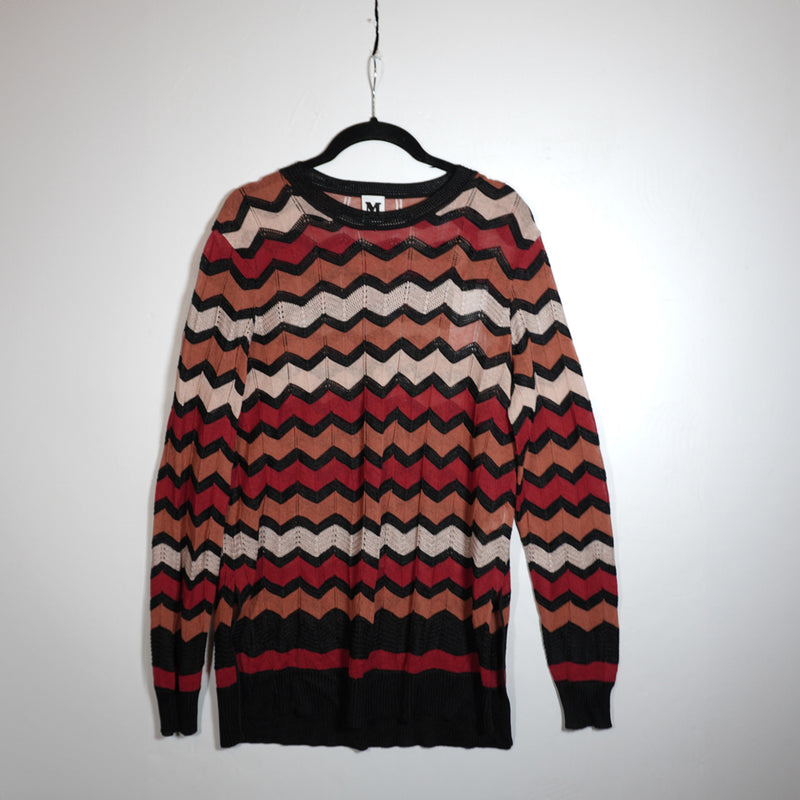 NEW Missoni Wool Cotton Blend Knit Stretch ZigZag Stitched Crew Neck Sweater 48