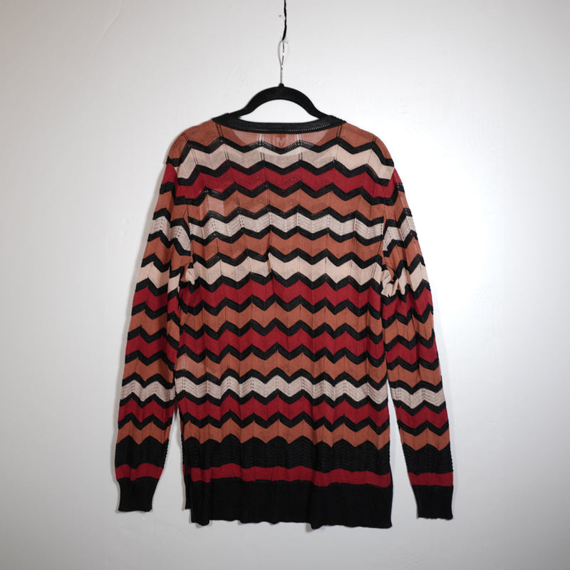 NEW Missoni Wool Cotton Blend Knit Stretch ZigZag Stitched Crew Neck Sweater 48