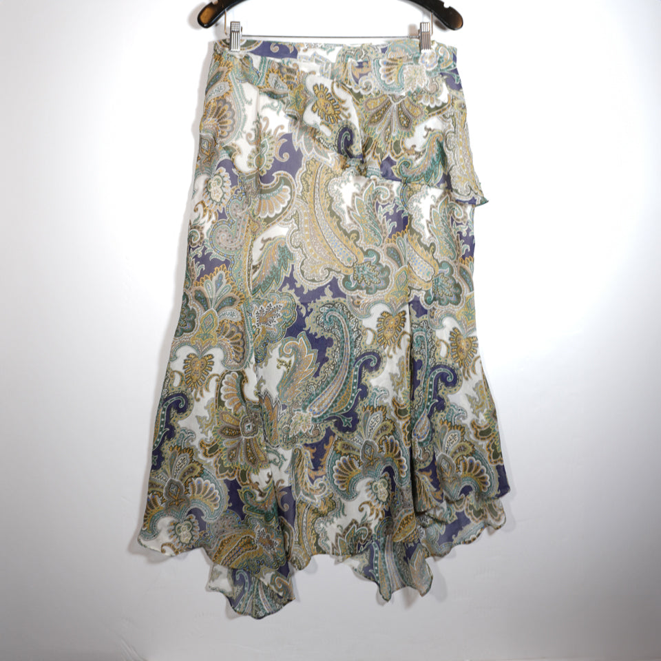 NEW Veronica Beard Trixie Silk Chiffon Ruffle A Line Midi Skirt Army Multi Print