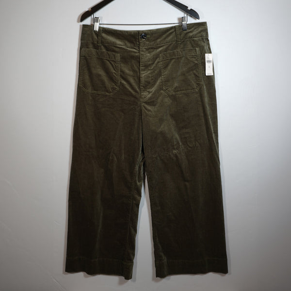 NEW Maeve Anthropologie The Colette Cropped Wide-Leg Corduroy Pants Green Motif