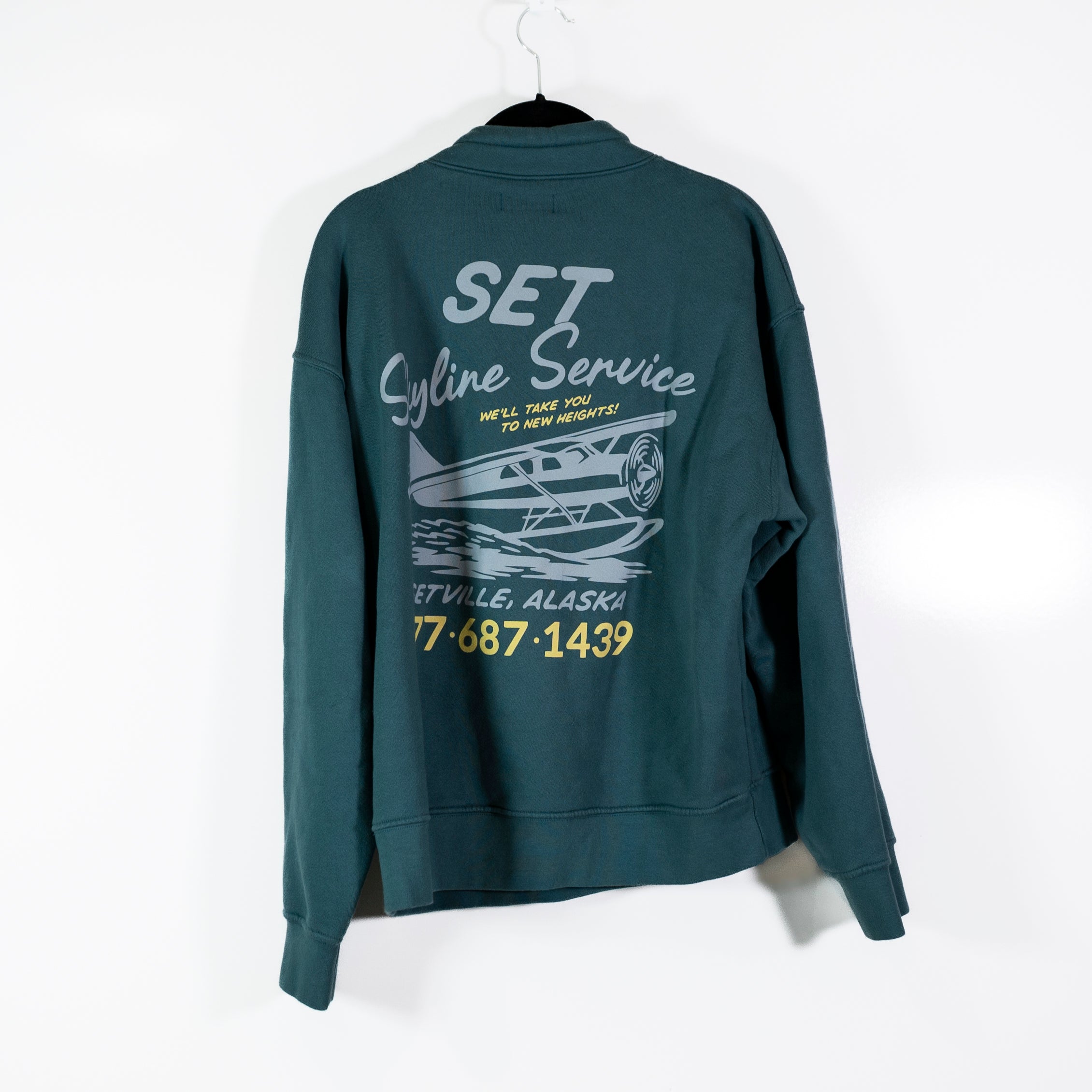 Set Active Skyline Service Graphic Print Quarter Zip Cotton Pullover Sweater XS