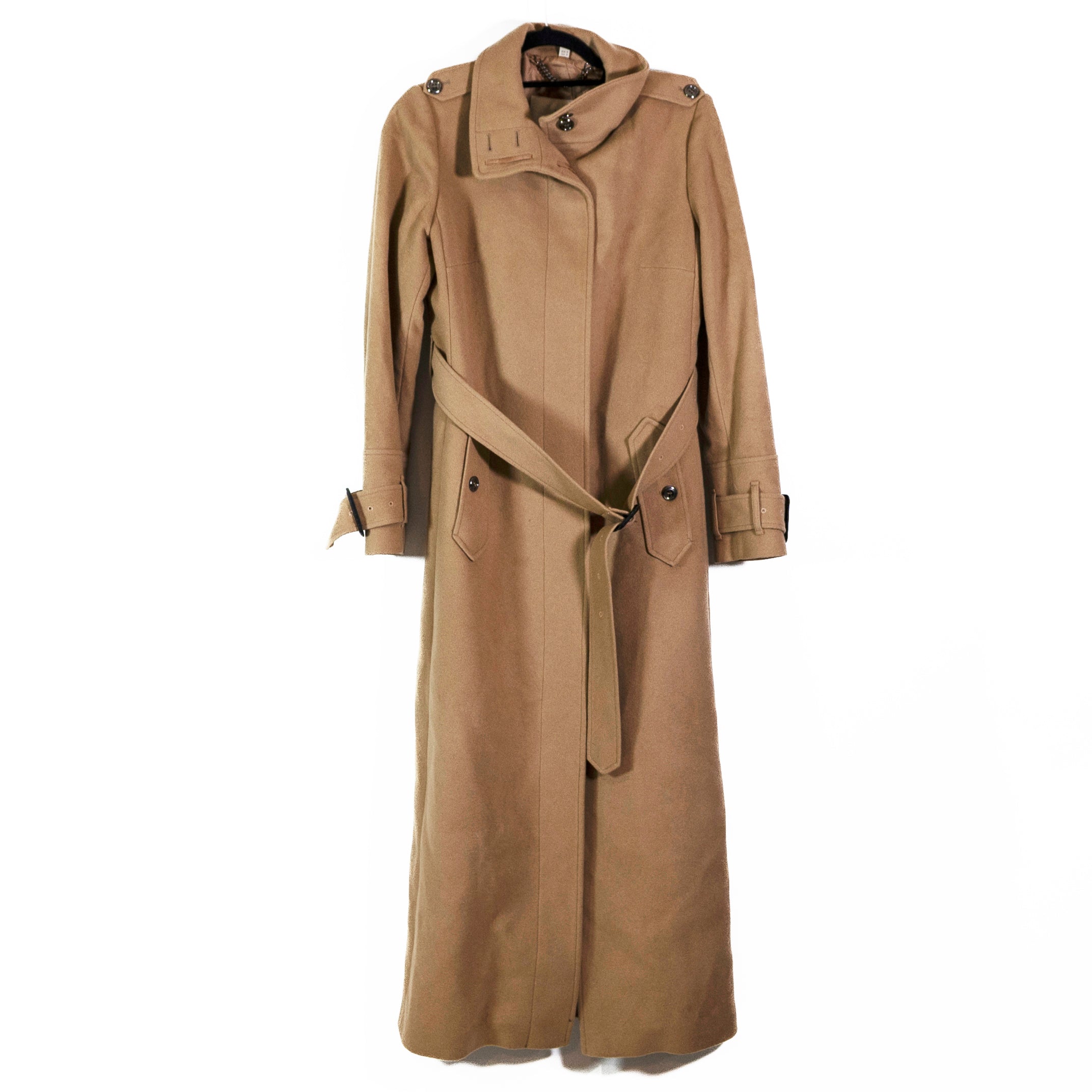 Burberry London Women's Wool Cashmere Felt High Collar Belted Long Coat Jacket 8