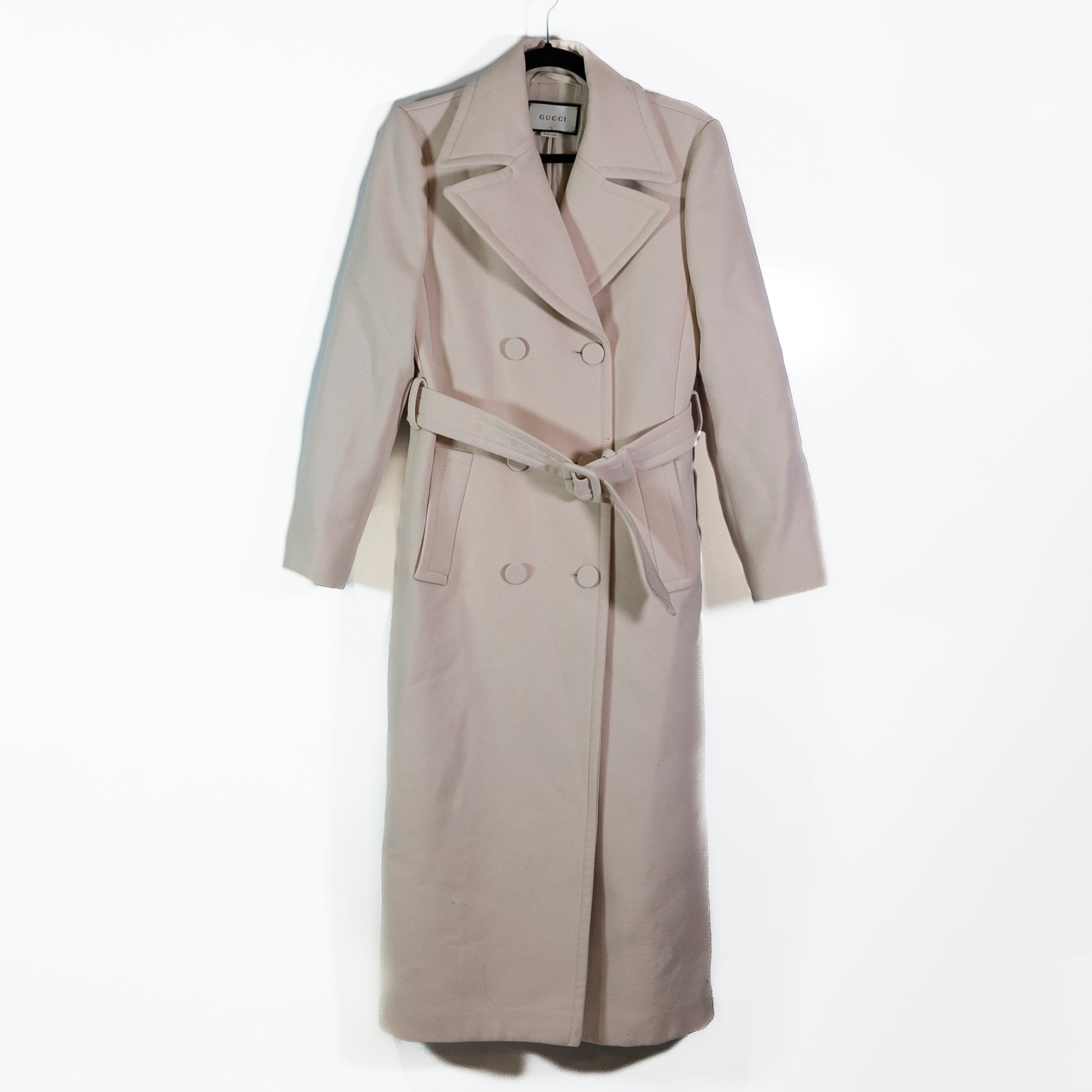 Gucci Women's Wool Double Breasted Collared Belted Silk Lined Jacket Coat Ivory