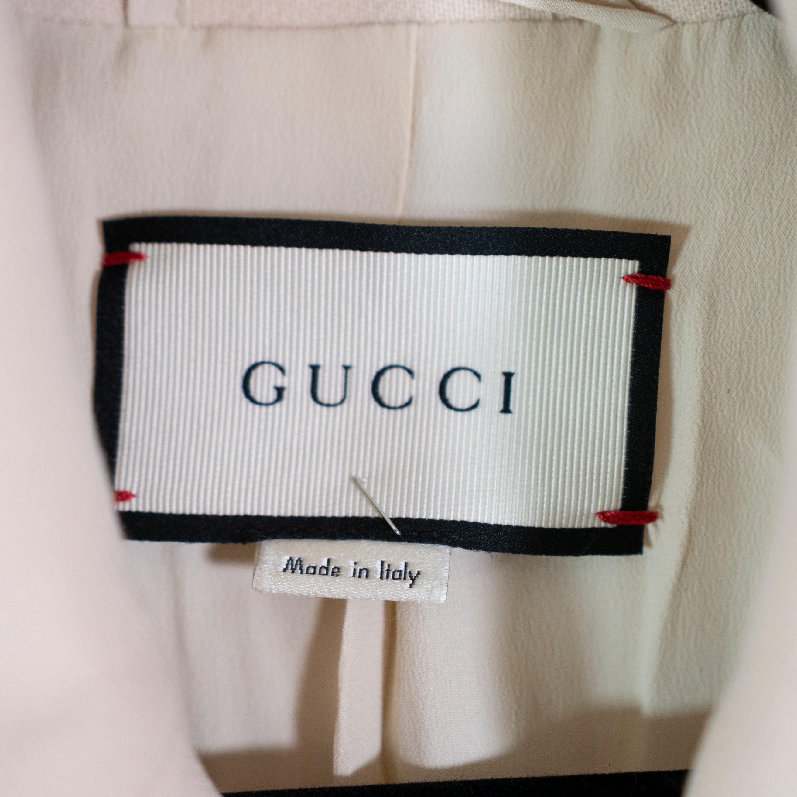Gucci Women's Wool Double Breasted Collared Belted Silk Lined Jacket Coat Ivory