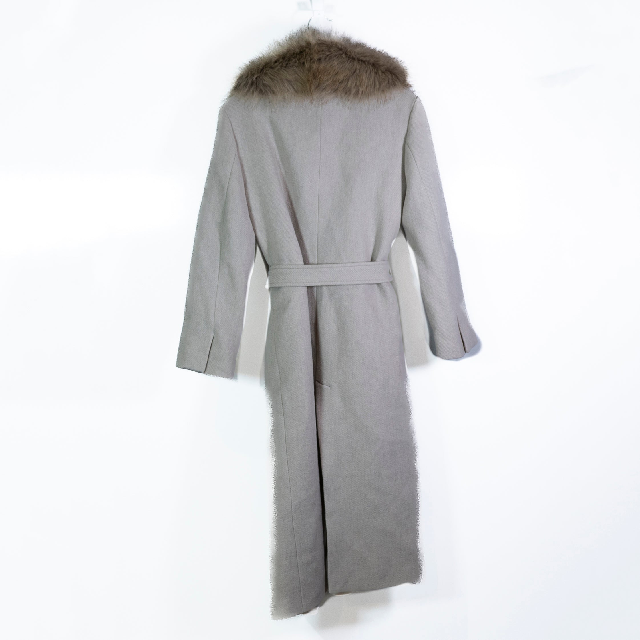 NEW Zara Manteco Italian Fabric Faux Vegan Fur Collar Belted Jacket Coat Medium